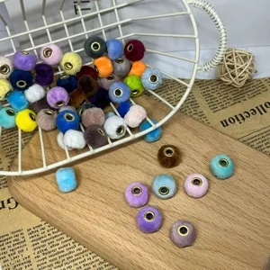 Fluffy Teddy Fleece Pom Pom Beads Large Hole Spacer Beads DIY Jewelry Making Accessories For Phone Necklace Crafting