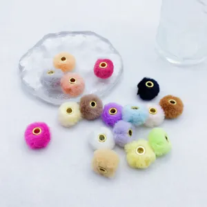Colorful plush pom pom beads large hole spacer DIY jewelry accessories fluffy ball charms.
