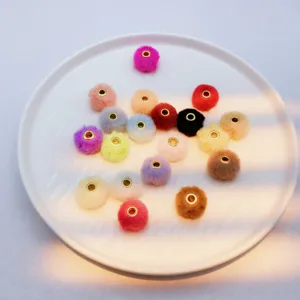Colorful faux rabbit fur pom pom beads with metal core eyelets for DIY jewelry making accessories