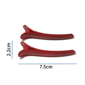 Red matte duckbill hair clips for women, stylish minimalist styling hairpins 7.5cm long.