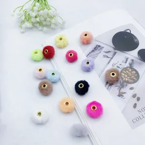 Fluffy faux rabbit fur pom pom beads with metal hole for DIY jewelry making accessories 20mm