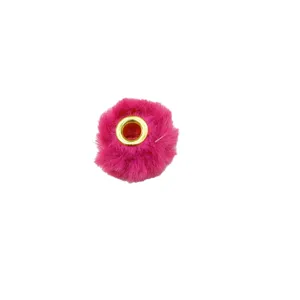 Faux fur pom pom bead 20mm pink fluffy large hole spacer charm for DIY jewelry making