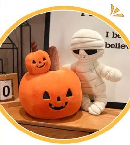 Cute Halloween plush toy set featuring pumpkin and mummy doll, soft and perfect for gifts.