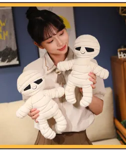 Halloween mummy plush toy cute cartoon doll soft pillow spooky gift for kids home decor