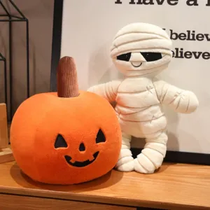 Halloween cute plush pumpkin and mummy doll set, soft stuffed toys for kids gifts.