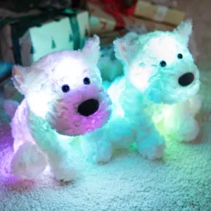 Luminous white terrier plush toy glowing LED stuffed animal cute puppy birthday gift