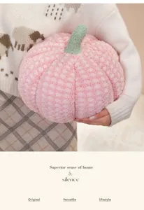 Soft pink plush pumpkin pillow cute stuffed toy for cozy home sofa decor and bedroom comfort.