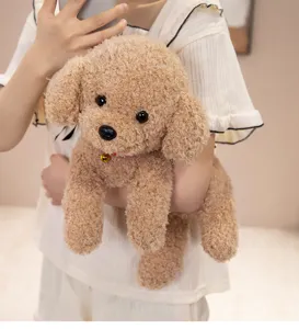 Cute simulation teddy dog plush toy detail view, soft stuffed puppy doll for kids companion.