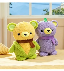 Cute vegetable plush toys set with corn and eggplant bear dolls, soft and lovely kids room decor.