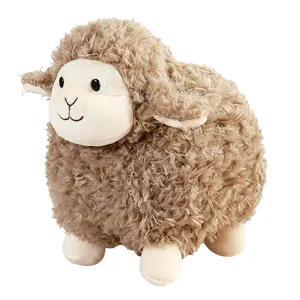 Cute fluffy sheep plush toy, soft stuffed lamb doll for kids gift and home decor main view.