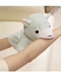Cute plush sheep hand puppet detail view, soft toy for kids interactive parent-child show.