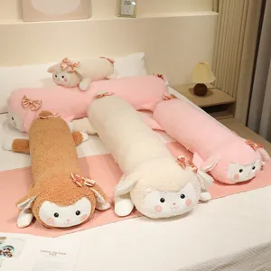 Cute Cartoon Lying Sheep Long Bolster Plush Toy Soft Stuffed Animal Lamb Pillow Girl Soothing Rag Doll Home Decor