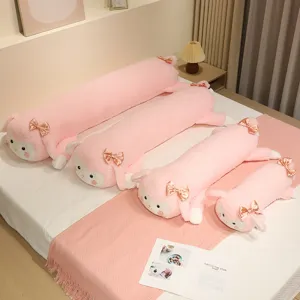 Cute pink sheep long pillow plush toy cartoon animal soft doll companion bedding decor 1pc