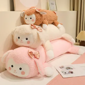 Cute cartoon sheep plush pillow, long stuffed animal toy for girls, soft hugging bed companion.