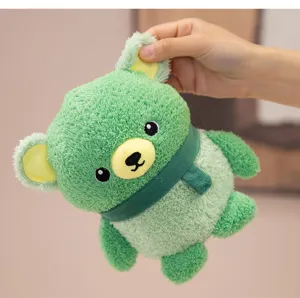 Green plush bear toy vegetable theme cute stuffed animal doll soft hugging companion for kids
