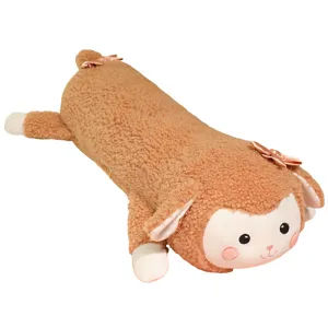 Cute cartoon lying sheep long bolster plush toy pillow for lovely girls bedroom room decor.