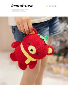 Red strawberry bear plush toy cute stuffed doll with yellow scarf for children gifts