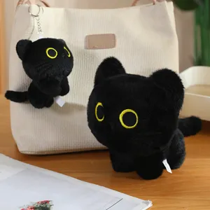 Cute black cat plush toy doll and bag keychain hanging ornament soft stuffed animal gift.