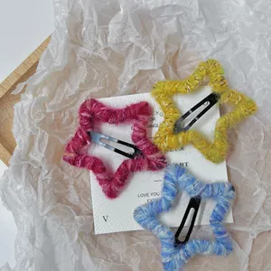 Korean plush star hair clip, cute fuzzy hairpin for sweet girls and kids daily sweet wear.