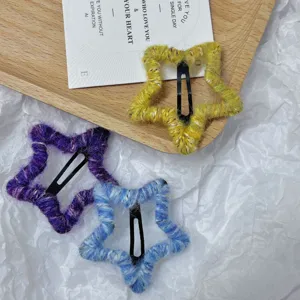 Fuzzy star hair clip set, cute woolly hair pin for kids and girls, sweet daily hair accessories.