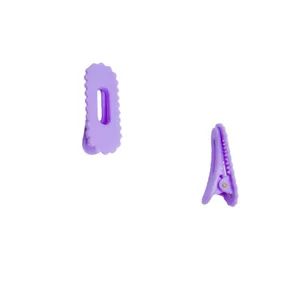 Purple scalloped oval hair clip candy color duckbill clip for women and kids daily wear.