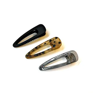 Set di 3 eleganti fermagli per capelli cavi in nero opaco, maculato e argento per donne.