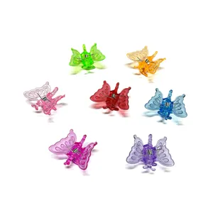 Colorful transparent butterfly hair claw clips set, cute mini plastic clamps for daily hairstyling.