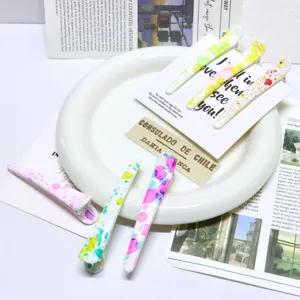 Colorful graffiti duckbill hair clips detail, stylish plastic side hairpins for girls daily wear.