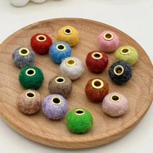 Handmade Fabric Plush Beads With Metal Hole DIY Jewelry Findings Colorful Ball Spacer Beads For Phone Chain