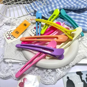Macaron color duckbill hair clips, minimalist Korean style bangs clips, cute colorful hair accessories.