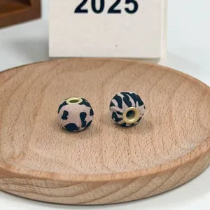 Leopard print fabric beads DIY handmade large hole bead mobile phone bag chain accessory detail