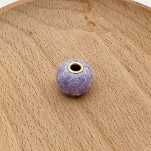 Handmade purple plush felt bead with metal core hole for DIY jewelry craft accessories