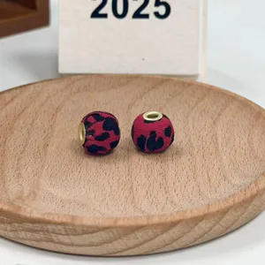 Leopard print fabric beads DIY handmade large hole beads for phone chain charm accessories
