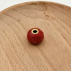 Red fuzzy felt bead with gold metal hole for DIY phone strap, bag chain and jewelry accessories
