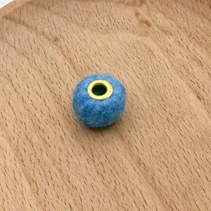 Blue fuzzy felt bead detail with brass core, large hole spacer bead for jewelry design.