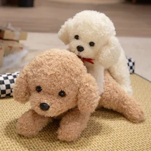 Cute simulated teddy dog plush toy set, soft lying puppy doll for kids companionship and comfort.