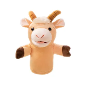 Cute cartoon sheep hand puppet plush toy for kids interactive storytelling and puppet show.
