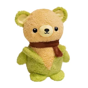 Creative corn bear plush toy cute stuffed animal doll with green coat and brown scarf