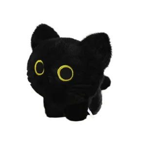 Cute simulation black cat plush toy, soft kitten doll bag keychain pendant, sweet gift.