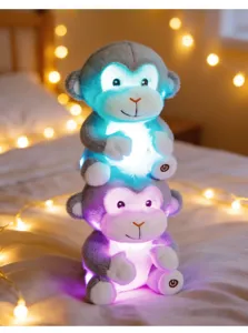 Cute glowing monkey plush toy luminous stuffed animal with soft fur and colorful light.