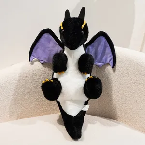 Cute black dragon plush toy with purple wings, soft stuffed animal doll for kids gift.