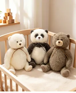 Cute sitting plush bear and panda stuffed toys cozy baby soothing doll set for kids gift
