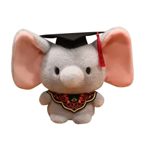 Schattig afstudeer olifant pluche speelgoed zachte knuffel pop met muts cadeau voor feest