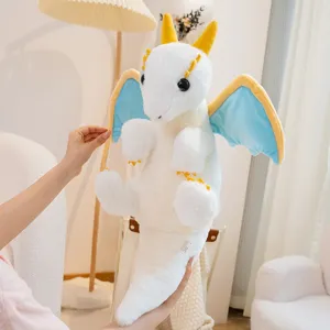 Cute white blue dragon plush toy detail, soft stuffed animal doll for kids lovely gift
