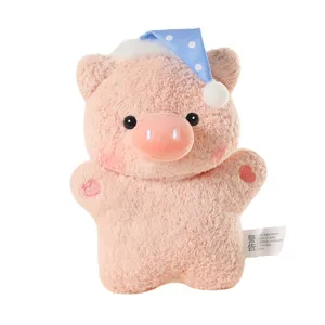 Lindo peluche de cerdo rosa con gorro de dormir juguete suave y reconfortante para niños