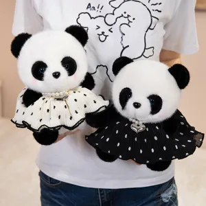 Mignon panda en peluche avec robe à pois poupée en tissu doux cadeau pour les enfants