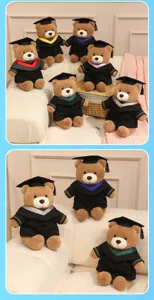 Schattige afstudeer teddybeer pluche speelgoed met doctorhoed en jurk, zachte pop als cadeau.