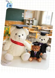 Afstuderen teddybeer pluche speelset met baret en toga voor feestelijk schoolcadeau.