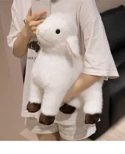 Juguete de peluche de cordero blanco realista, muneco animal de peluche suave para ninos regalo.