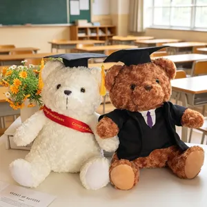 Cartoon Afstuderen Teddybeer Pluche Speelgoed Met Doktershoed En Toga Knuffeldier Afstudeerseizoen Cadeau